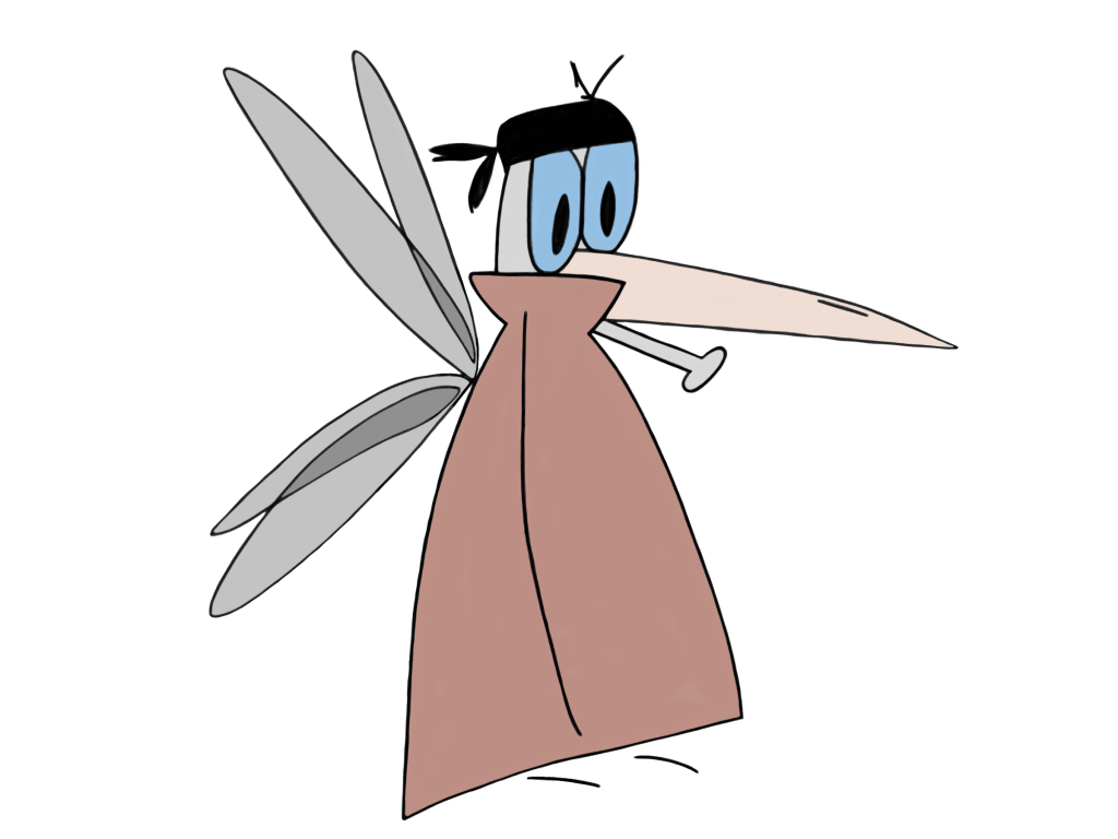 Dessin d'un moustique détective privé avec son trench coat