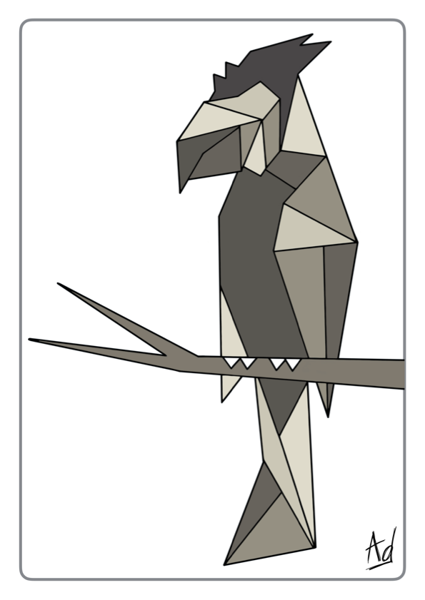 Perroquet géométrique teintes de gris perché sur une branche