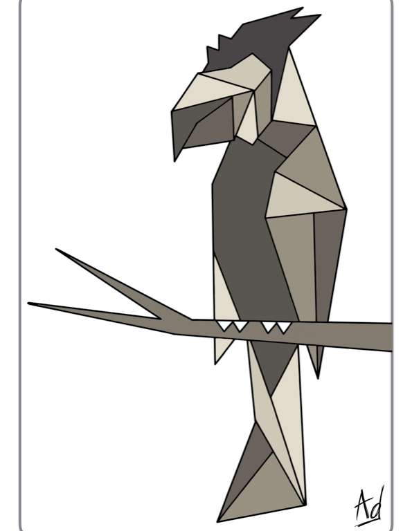 Perroquet géométrique teintes de gris perché sur une branche