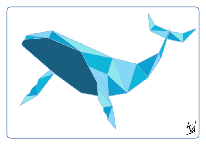 Baleine géométrique teintes de bleu