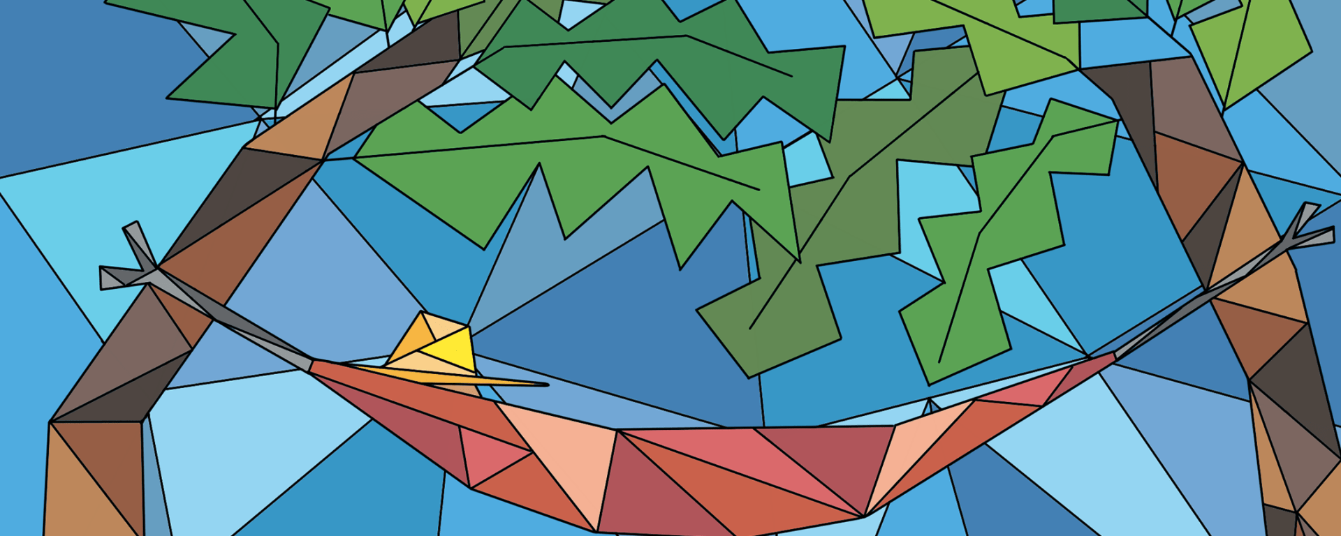 dessin géometrique d'une sieste dans un hamac