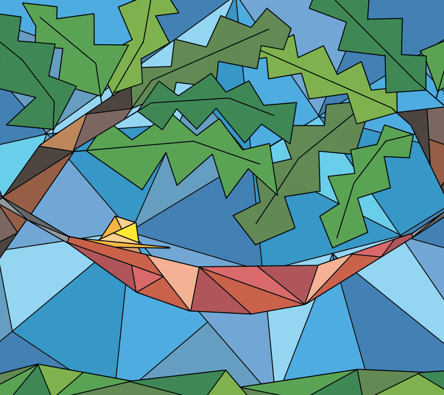 dessin géometrique d'une sieste dans un hamac