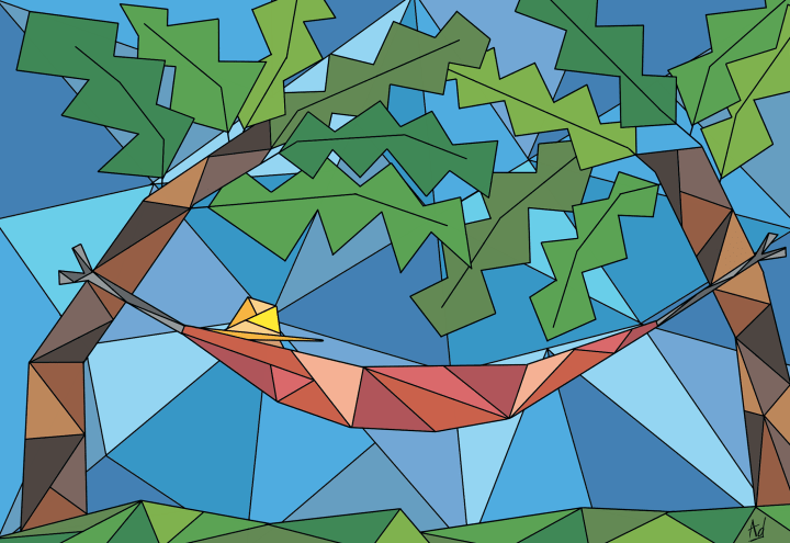 dessin géometrique d'une sieste dans un hamac