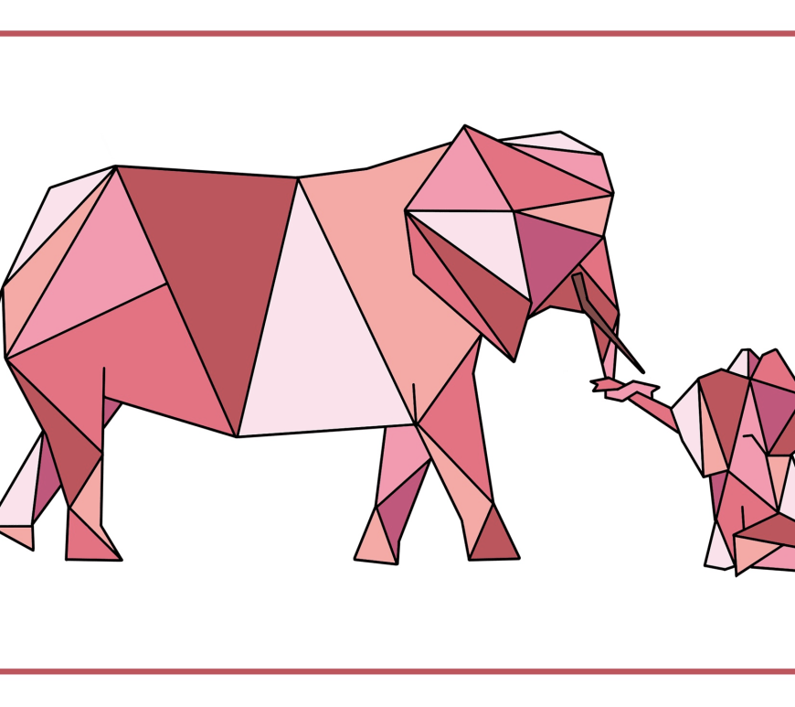 Eléphants géométriques teintes de rose