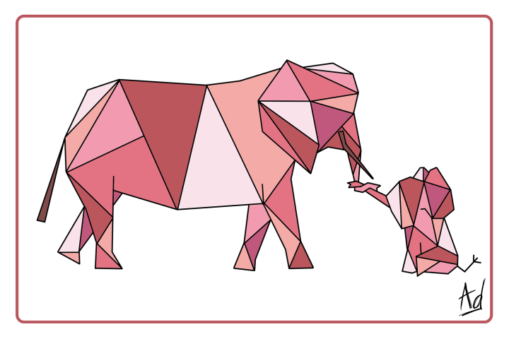 Eléphants géométriques teintes de rose