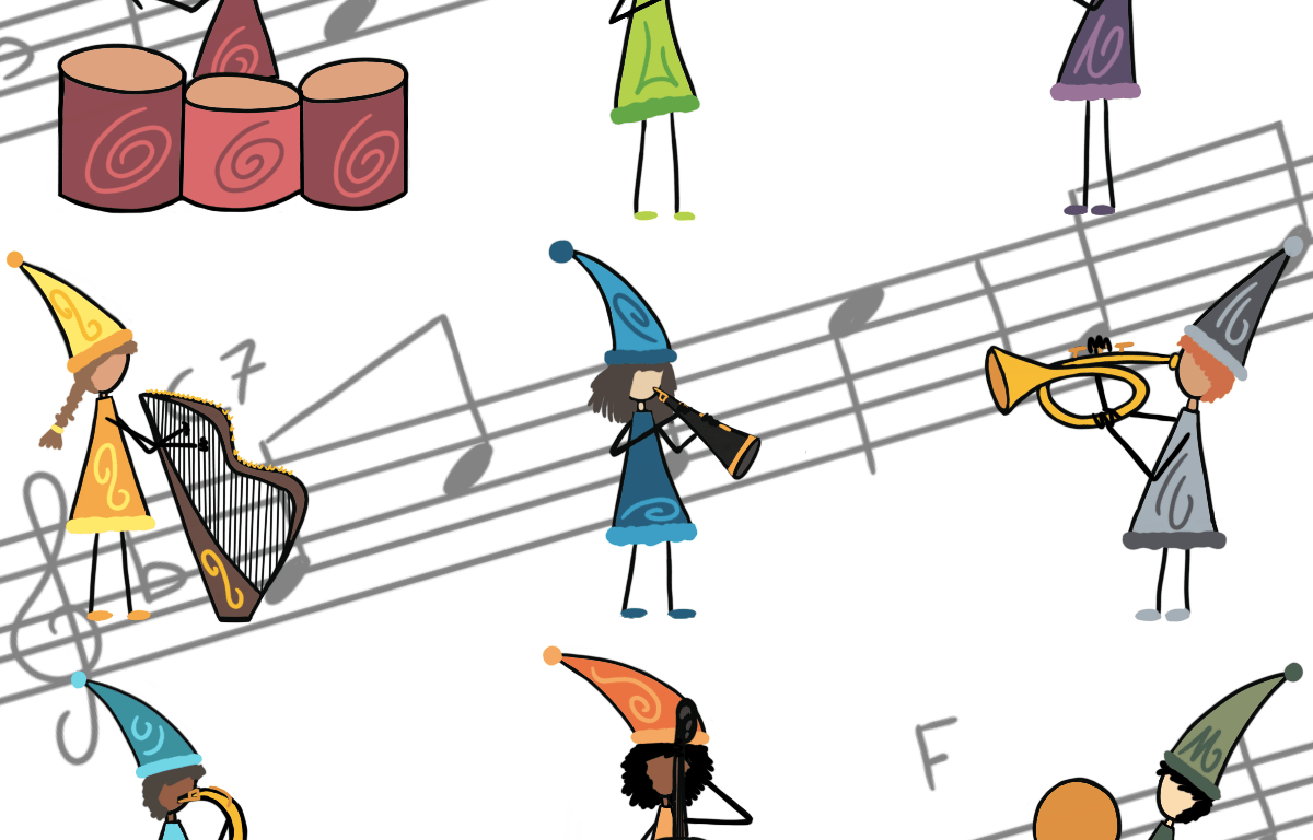 Dessin d'un orchestre de lutins