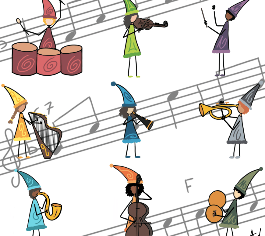 Dessin d'un orchestre de lutins