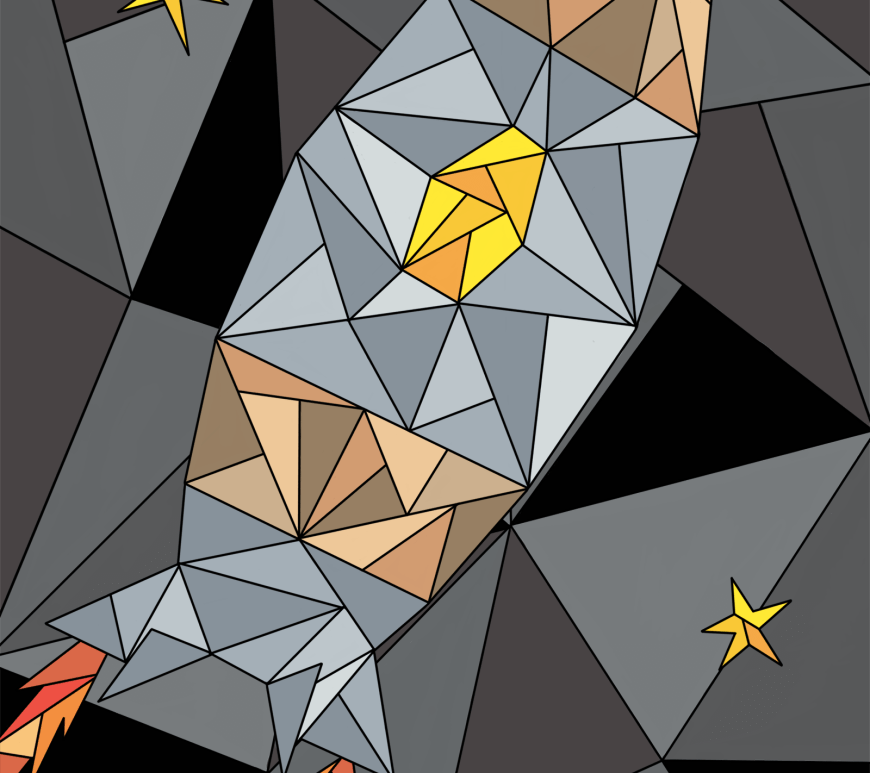 Dessin géométrique coloré d'une fusée dans l'espace