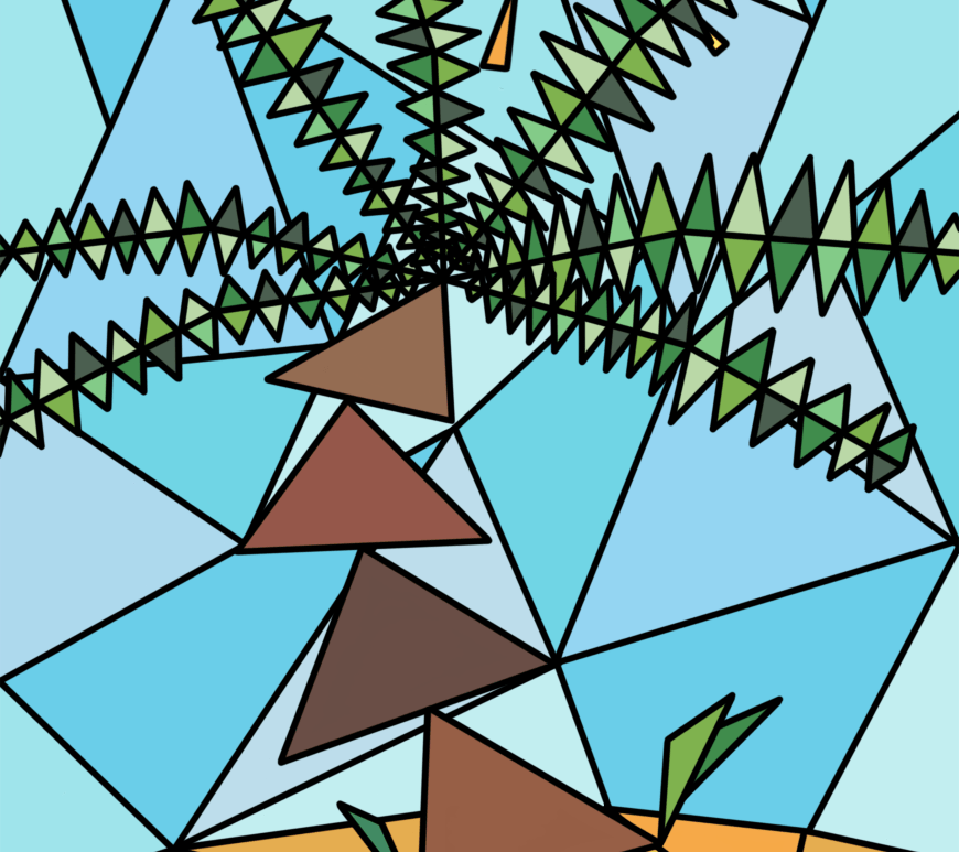 Dessin géométrique coloré d'un palmier sur une île