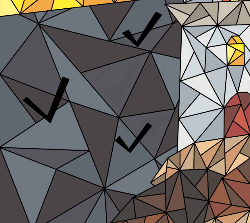 Dessin géométrique d'un phare dans la nuit