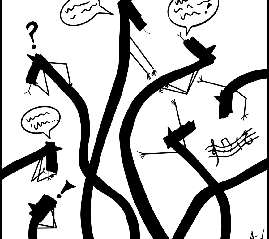 dessin de têtes d'hydres en train de discuter