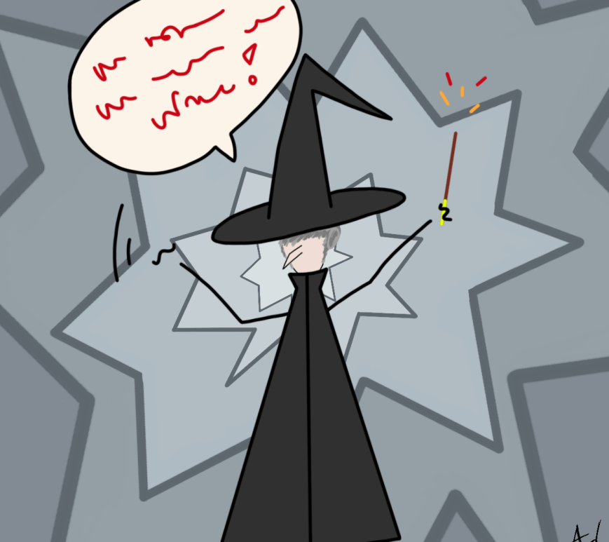 dessin en noir et blanc d'une sorcière