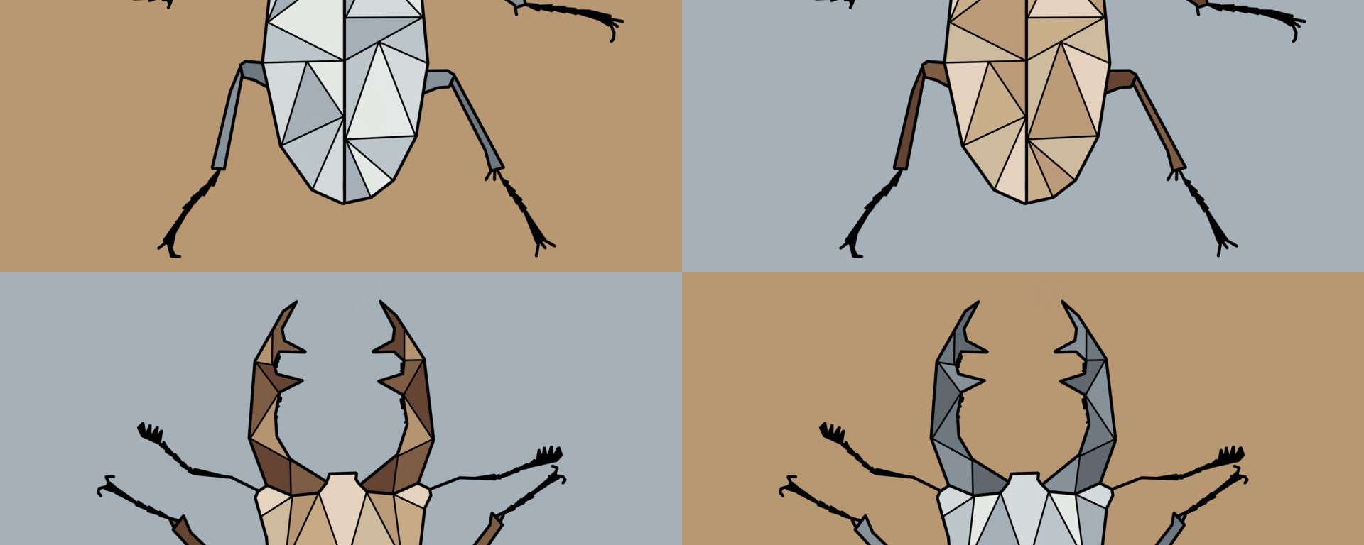 Geometric drawing of brown and grey bugs