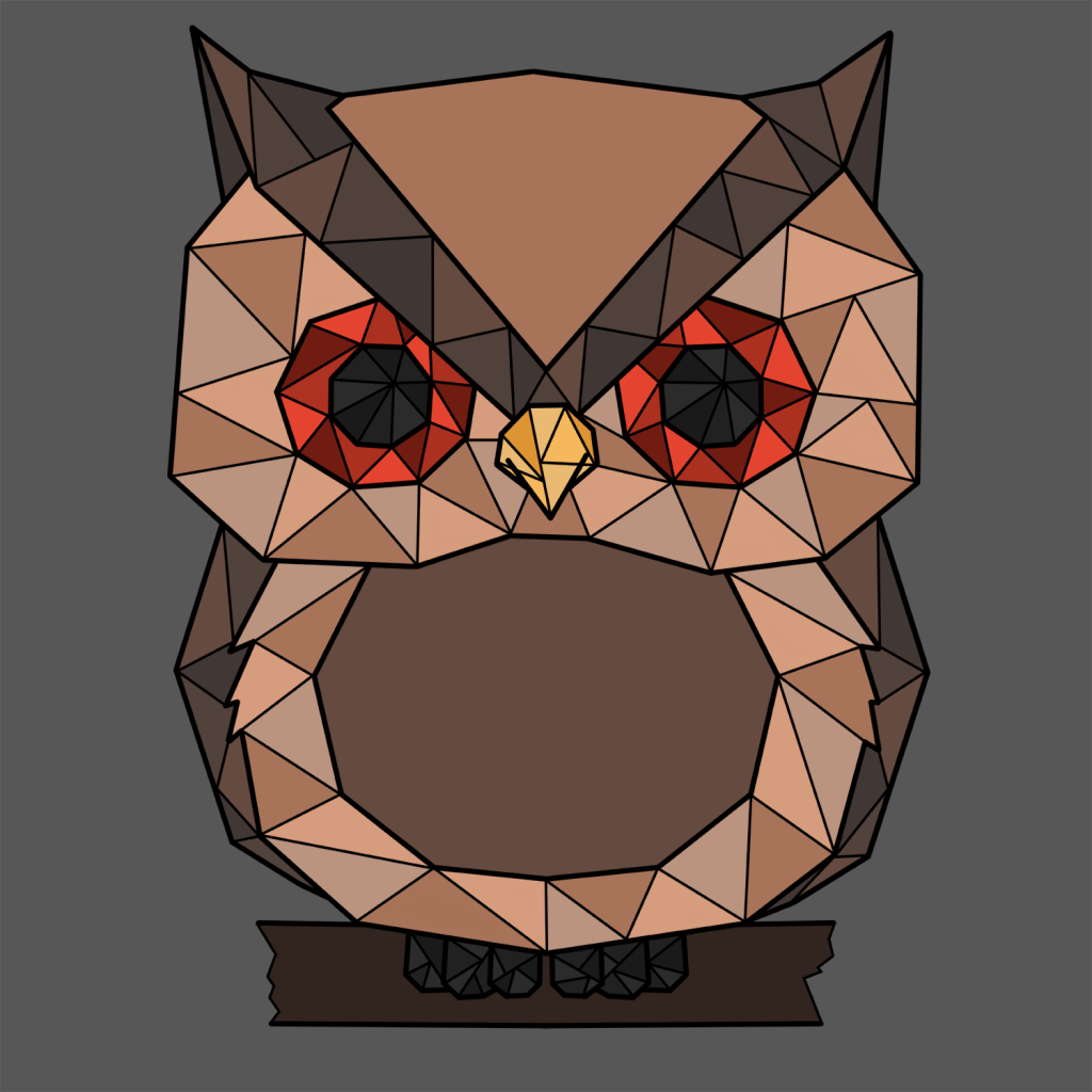 Dessin géométrique coloré d'un hibou