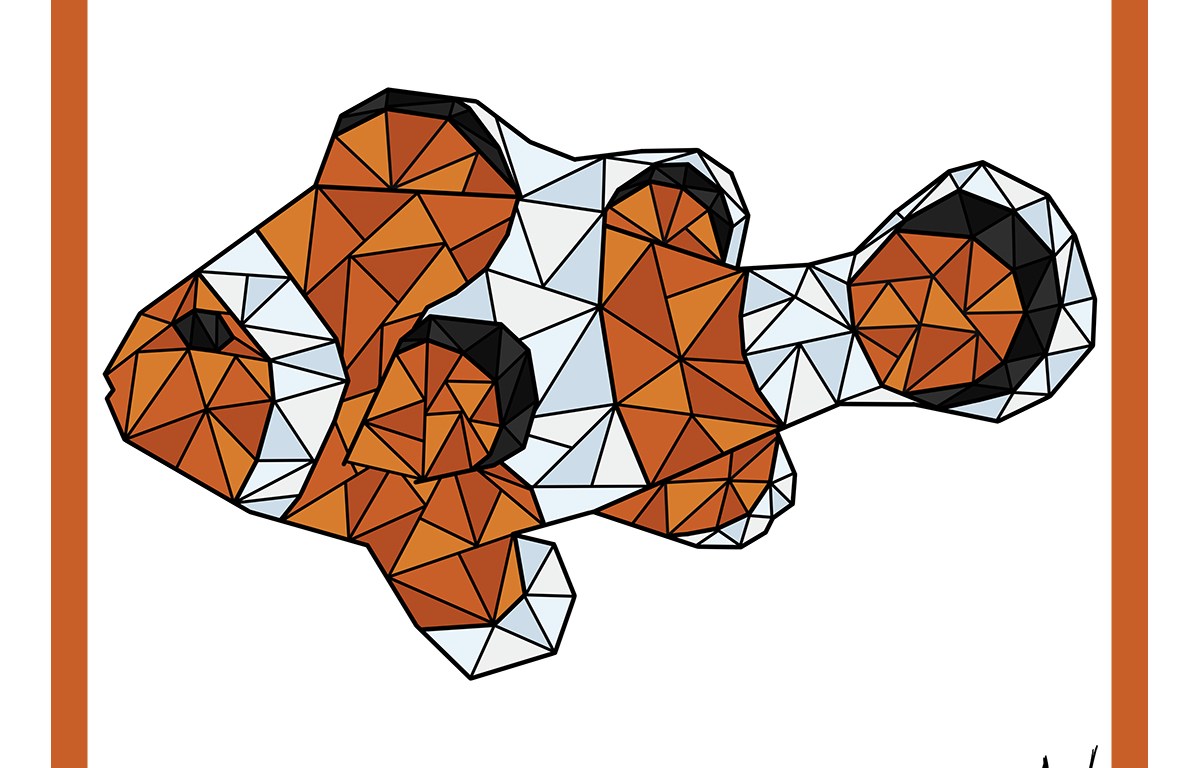 Dessin géométrique coloré d'un poisson clown