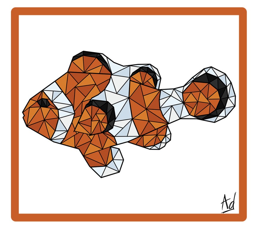 Dessin géométrique coloré d'un poisson clown