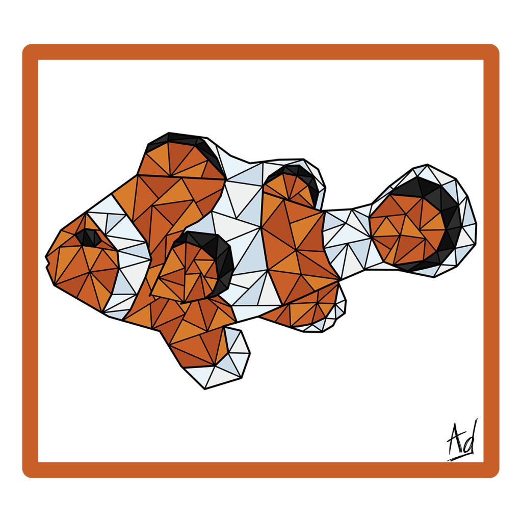 Dessin géométrique coloré d'un poisson clown