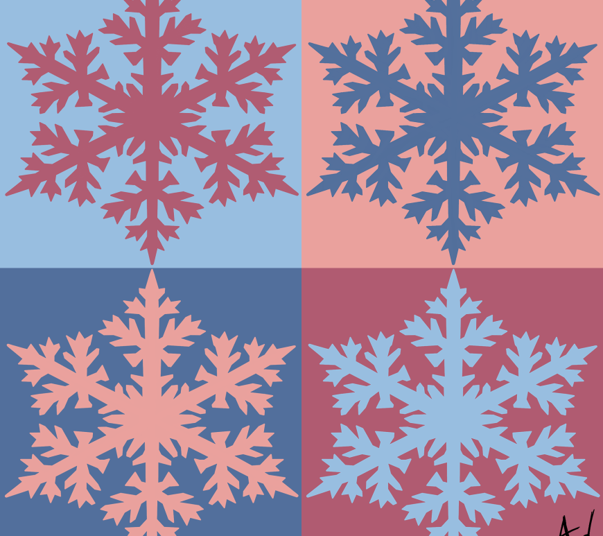 Dessin géométrique coloré en rose et bleu de cristaux de glace