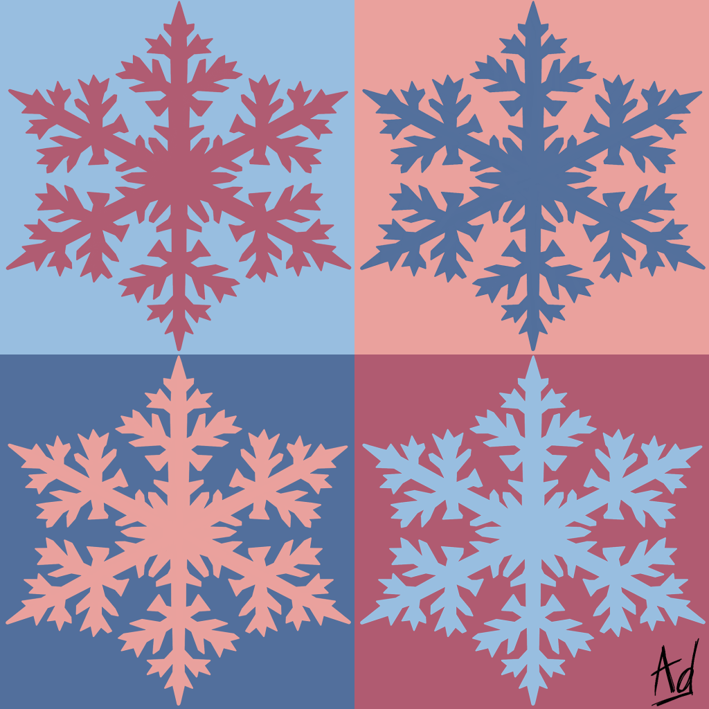 Dessin géométrique coloré en rose et bleu de cristaux de glace