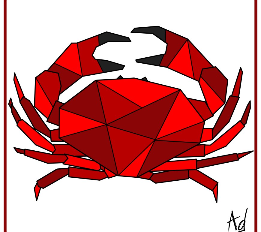 dessin geometrique d'un crabe rouge