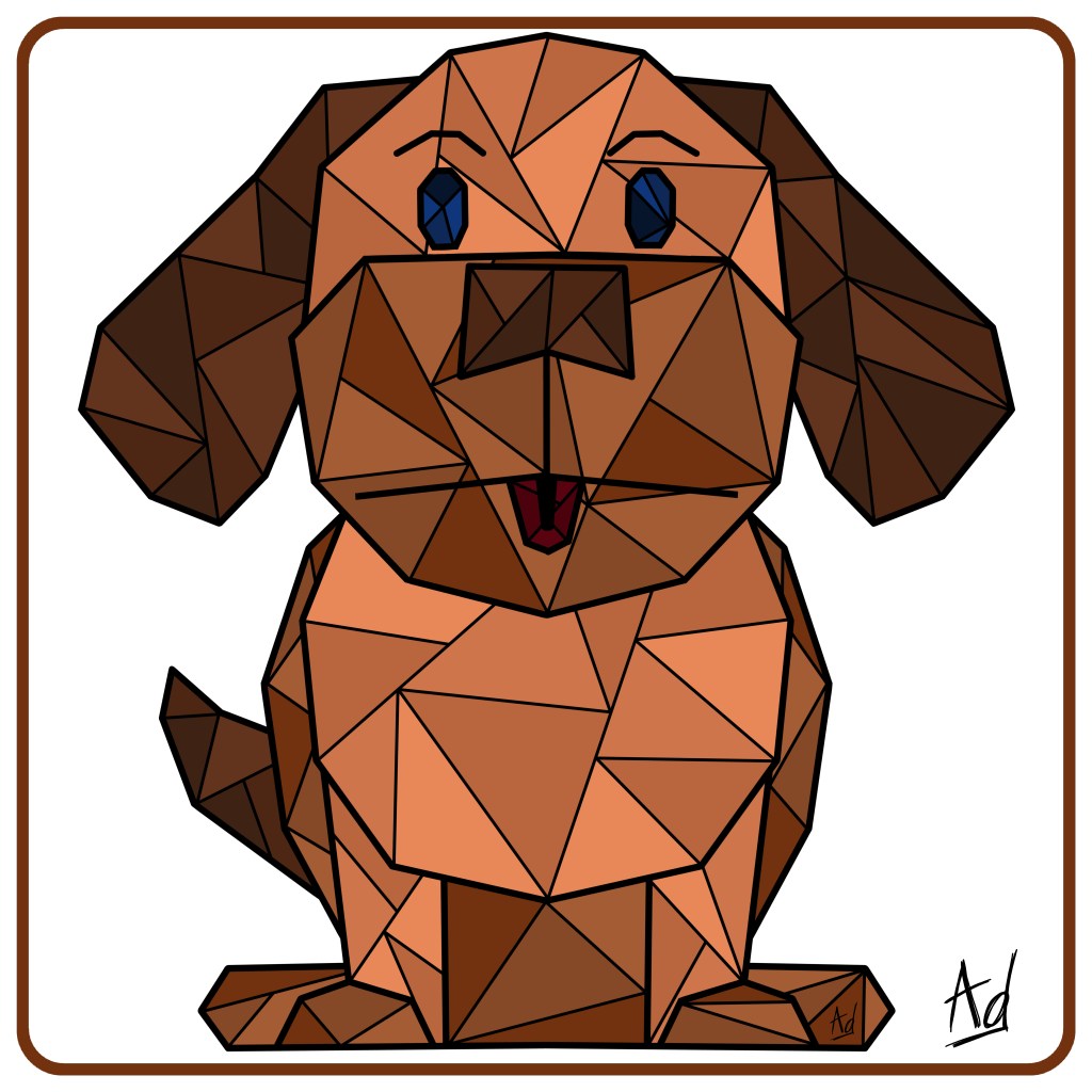 Dessin géométrique d'un chien marron